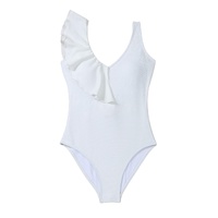 White Asymmetric Ruffle Trim Tie Waist One Piece Swimsuit - S thumbnail