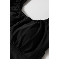 Black Elastic Neckline Short Sleeve One Piece Swimsuit - L thumbnail