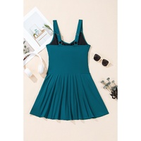 Sea Green Adjustable Straps Cutout Ruched Knot Slit One Piece Swim Dress - L thumbnail