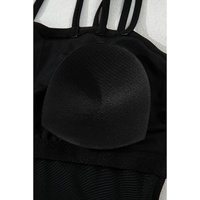 Black Sleeveless Strappy Halter Neck Sexy One Piece Swimsuit - L thumbnail