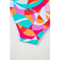 Purple Abstract Geometry Print Daring Cutout Reversible One Piece Swimsuit - M thumbnail