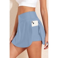 Beau Blue Solid Pocketed Crossover High Waist Swim Skort - M thumbnail