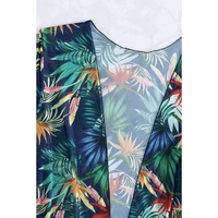 Black 3pcs Tropical Contrast Trim Halter Bikini Set with Cover up - M thumbnail