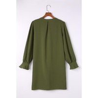 Azura Exchange Green Split V Neck Ruffled Sleeves Shirt Dress - M thumbnail