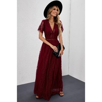 Red Blue Fill Your Heart Lace Maxi Dress - S thumbnail