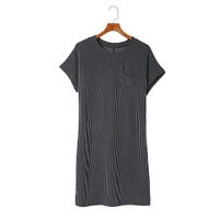 Gray Striped Ribbed Knit T-shirt Shift Dress - XL thumbnail