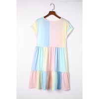 Azura Exchange Multicolor Striped Color Block Tiered Mini Dress - S thumbnail