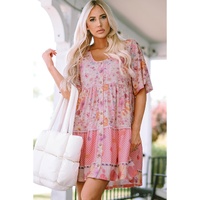 Multicolor Hibiscus Floral Print Ruffle Mini Dress - M thumbnail