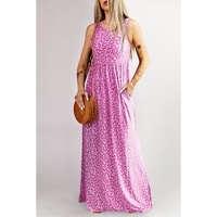 Rose Leopard Print Pocketed Sleeveless Maxi Dress - S thumbnail