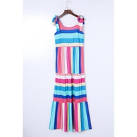 Multicolor Color Block Striped Bow Knot Straps Maxi Dress - M thumbnail