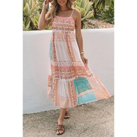 Multicolor Boho Patchwork Print Square Neck Sundress - L thumbnail