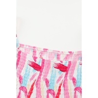 Pink Brush Stroke Printed Smocked Ruffle Tiered Dress - S thumbnail