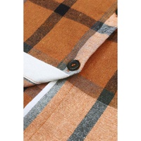 Khaki Plaid Pattern Collared Neck Ruffled Sleeve Shirt Dress - L thumbnail