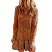 Chestnut Textured Tiered Ruffled Long Sleeve Mini Dress - XL thumbnail