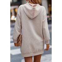 Parchment Drawstring Kangaroo Pocket Quilted Hooded Dress - S thumbnail
