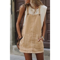 Parchment Side Buttons Sleeveless Overall Mini Dress - L thumbnail