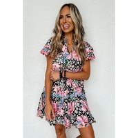 Pink Leopard Floral Print Wavy Embellished Mini Dress - S thumbnail