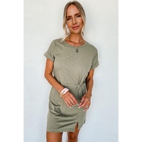 Laurel Green Folded Sleeve Twisted Mini T-Shirt Dress - L thumbnail