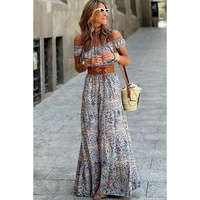 Blue Boho Paisley Print Off Shoulder Maxi Dress - XL thumbnail
