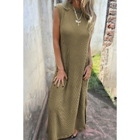 Jungle Green Waffle Knit Sleeveless Long Dress with Slits - XL thumbnail