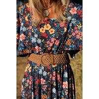Sky Blue Floral Knotted Back Square Neck Maxi Dress - S thumbnail