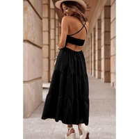 Black Crossover Backless Bodice Tiered Maxi Dress - XL thumbnail