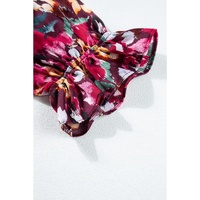 Rose Red Floral Print Tiered Ruffled Half Sleeve V Neck Dress - M thumbnail