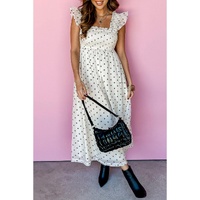 White Polka Dot Flutter Sleeve Square Neck Smocked Maxi Dress - 2XL thumbnail