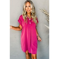 Rose Red Buttoned Collar Shift T-shirt Mini Dress - S thumbnail