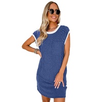 Sail Blue Rib Textured Cap Sleeve T-Shirt Dress - L thumbnail