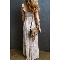 White Lace Frilly Straps Shirred Floral Maxi Dress - L thumbnail
