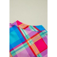 Light Blue Multicolor Plaid Short Sleeve Babydoll Mini Dress - M thumbnail