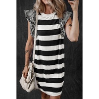 Black Stripe Contrast Ruffled Sleeve T-shirt Dress - S thumbnail