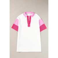 White Stripe Colorblock Patchwork Short Sleeve T Shirt Dress - L thumbnail