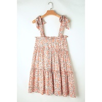 Orange Rose Floral Knotted Straps Tiered Babydoll Dress - L thumbnail