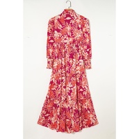 Rose Floral Print Buttoned Smocked High Waist Maxi Dress - L thumbnail