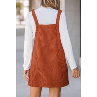 Cinnamon Solid Front Pockets Sleeveless Corduroy Overall Dress - L thumbnail