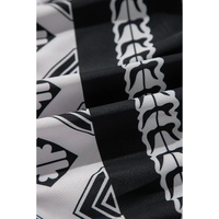 Black Geometric Print V Neck Ruffled Dress - L thumbnail