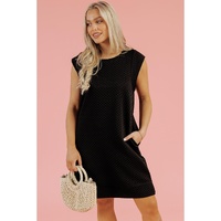 Black Textured Cap Sleeve T-shirt Shift Mini Dress - L thumbnail