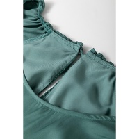 Mist Green Tiered Ruffled Puff Sleeve Loose Fit Mini Dress - M thumbnail