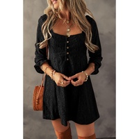 Black Lace Crochet Buttoned Square Neck Shift Mini Dress - XL thumbnail