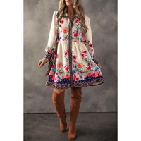 Apricot Floral Print Buttoned High Waist Shirt Mini Dress - XL thumbnail