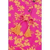 Pink Floral Print Drawstring Tunic Flowy Short Dress - L thumbnail