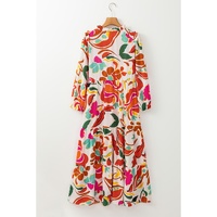 Orange Floral Print Split V Neck Tiered Maxi Dress - L thumbnail