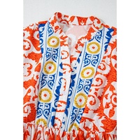 Orange Boho Geometric Printed Long Sleeve Maxi Dress - L thumbnail
