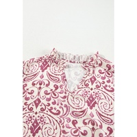 Pink Paisley Print Tiered 3/4 Sleeve Notched Neck Mini Dress - L thumbnail