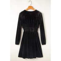 Black Velvet Long Sleeve Surplice High Waist Mini Dress - M thumbnail