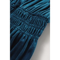 Prussian Blue Velvet Short Sleeve Shirred Waist Tiered Maxi Dress - XL thumbnail