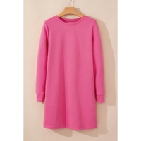Rose Red Solid Color Textured Long Sleeve Shift Dress - XL thumbnail