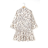 Khaki Leopard Print Buttoned Front 3/4 Sleeve Tiered Ruffled Hem Dress - 2XL thumbnail